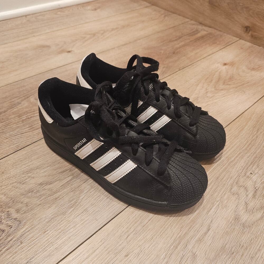 Adidas Superstar II Black Sneakers White Stripes and Classic Shell Toe Size 7